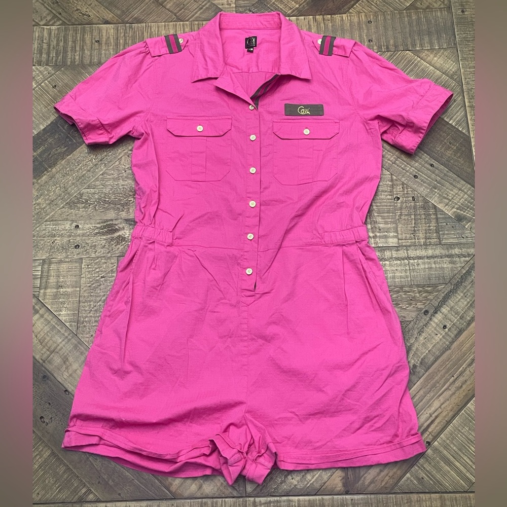 Chic Pink Short Sleeve Military Style Romper